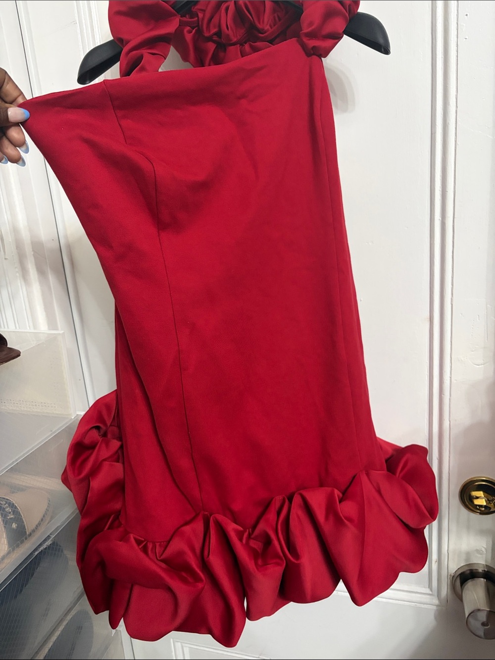 Fashion Nova Red Midi Skirt with Ruffle Hem